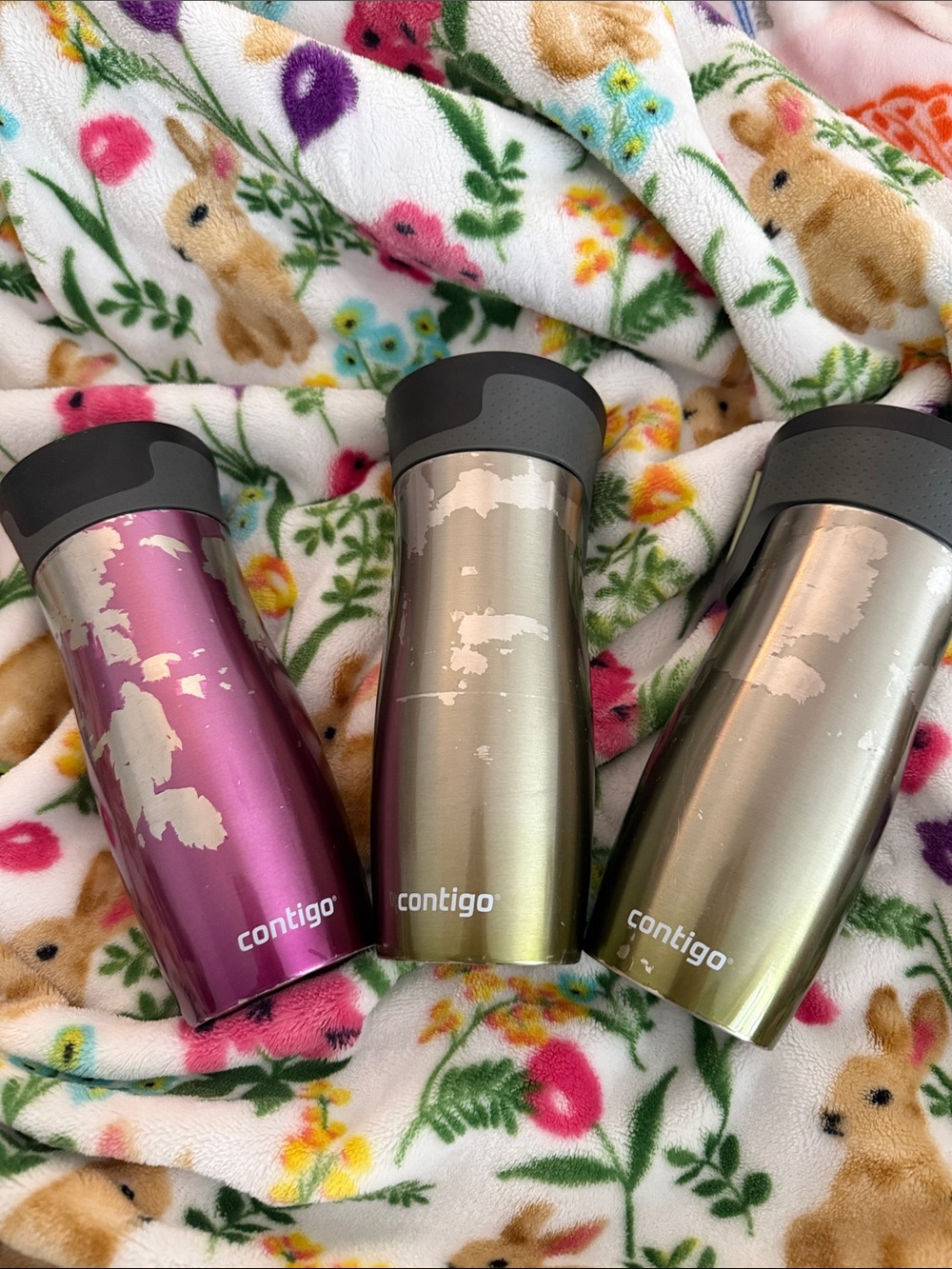 Contigo Metallic Pink and Green Travel Mugs (Set of 3)